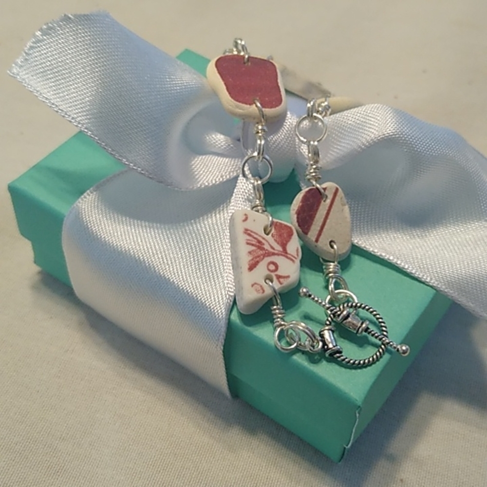 Sterling Silver + Pottery Bracelet w/ Toggle Closure 8"